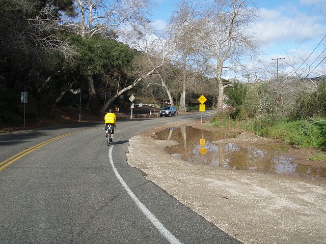 Steve riding along Santa Ana Road near Ojai on the PCH Randos 300k brevet on February 20, 2010