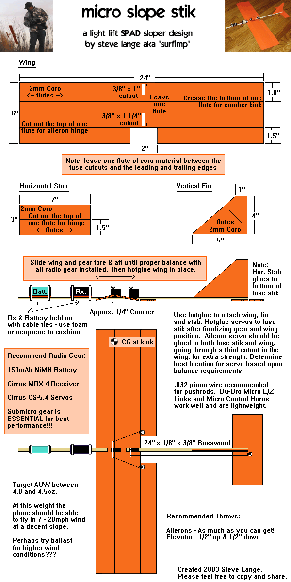 Plans for the Micro Slope Stik, a light air SPAD sloper by Steve Lange aka surfimp