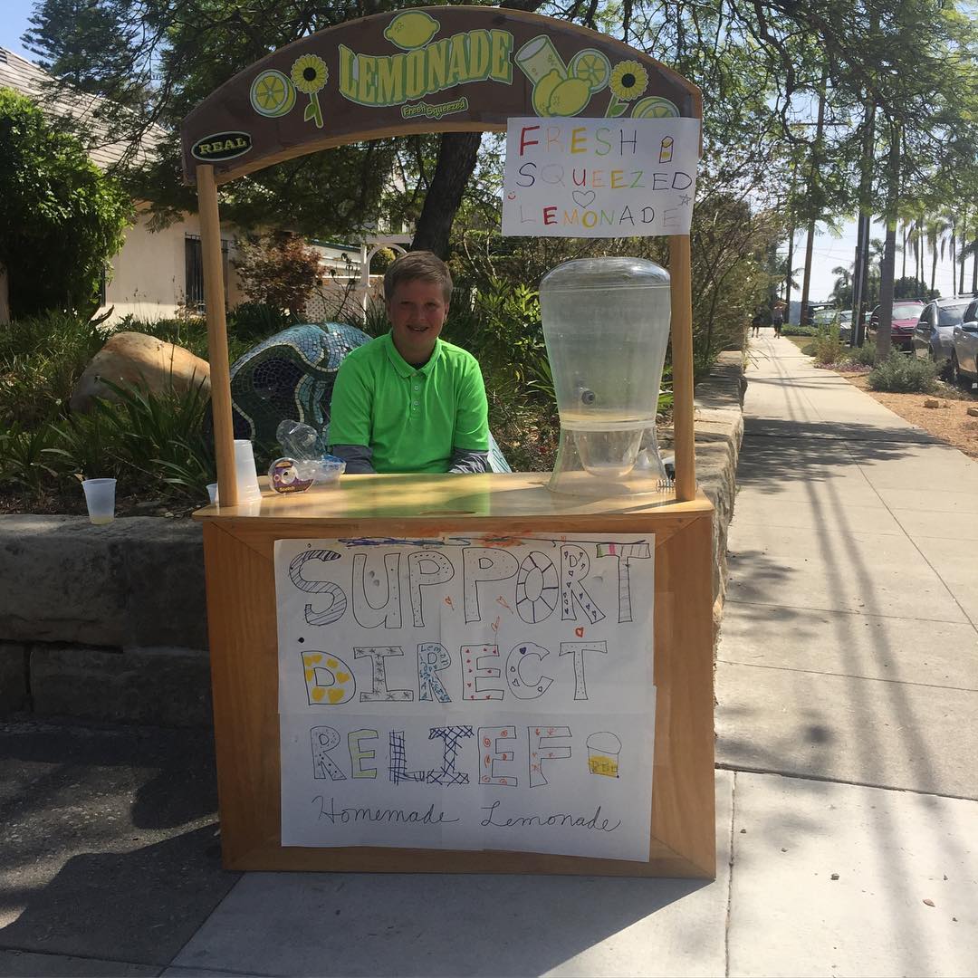 He's out of lemonade but he'll never stop being a totally cool kid. Big ups for supporting @directrelief !!