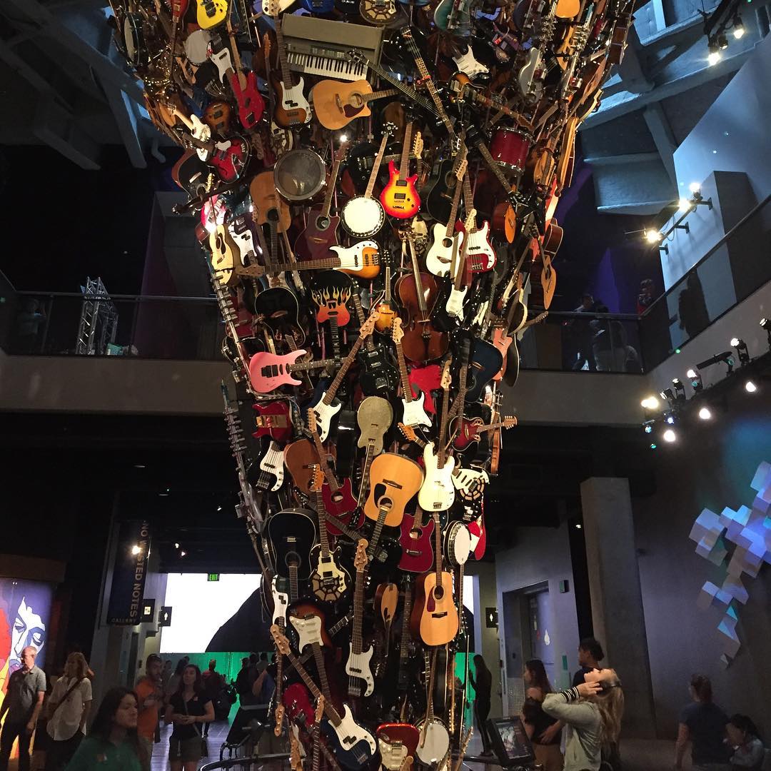 A small portion of @morbidkales bass collection on display at the EMP Museum