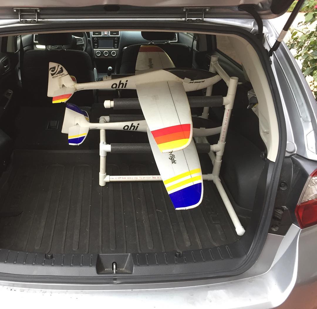 After decades in the hobby, I finally built a PVC rack to carry planes in the back of my car. I have no idea why I waited so long… there’s no downside.